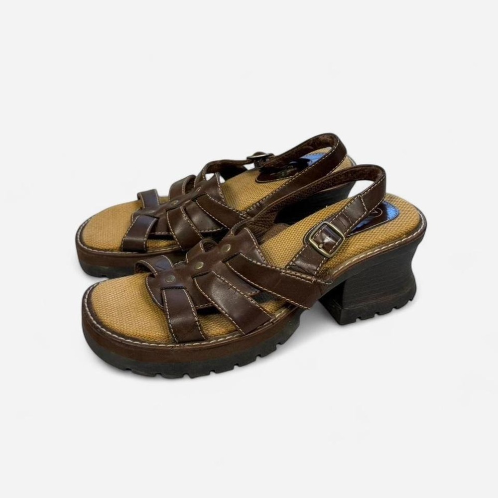 Vintage 90s y2k Route 66 chunky heeled brown platform strapped sandals